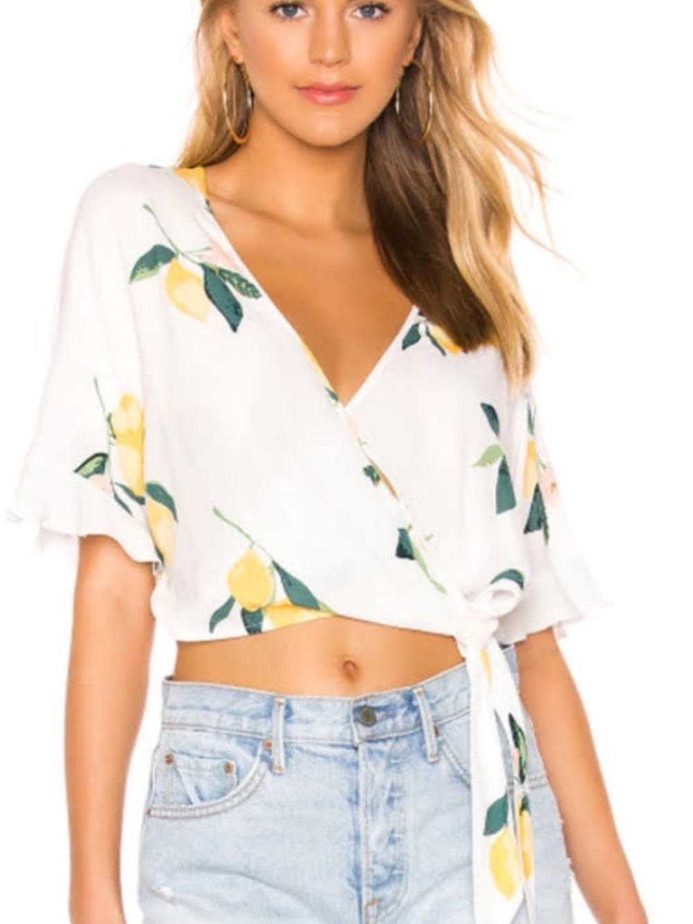 Rails White Lemon Print Tie-Front Crop Top